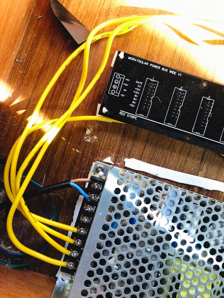 a circuit board with wires