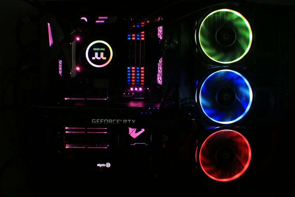 black and multicolored computer tower