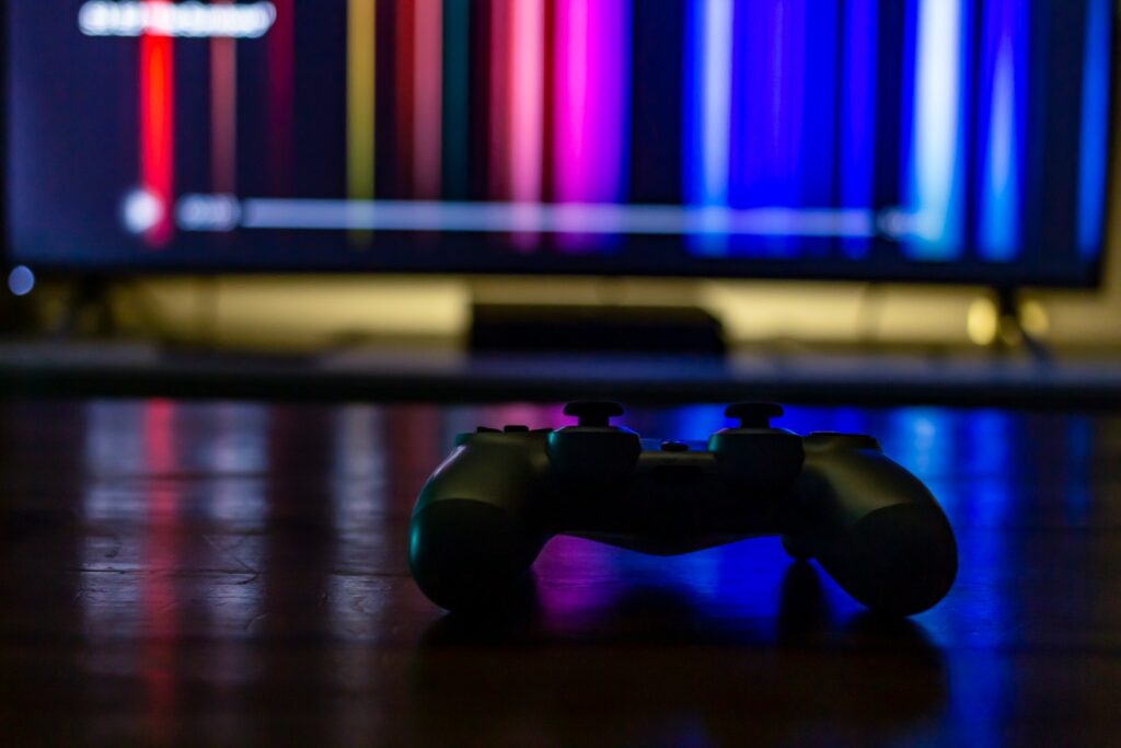 black and blue game controller